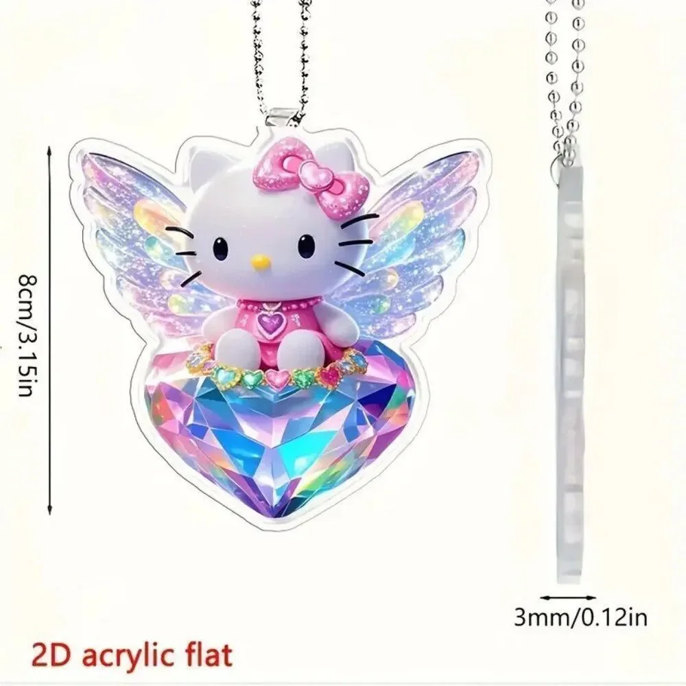 Hello Kitty Crystal Acrylic Hanging Pendant Sparkling Heart & Butterfly Wings